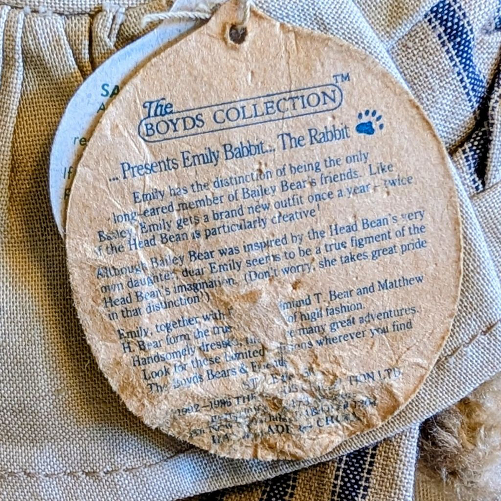 VTG Boyds Bears Emily Babbit Bunny Plush Tags Bearwear Outfit Bailey & Friends - Picture 5 of 9